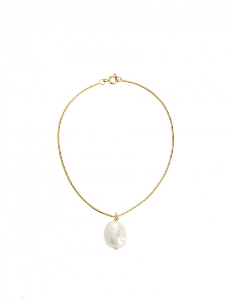 Pasek Łańcuszkowy Arket Freshwater Pearl Pendant Anklet Damskie Złote Białe | Polska UHCXG-0357