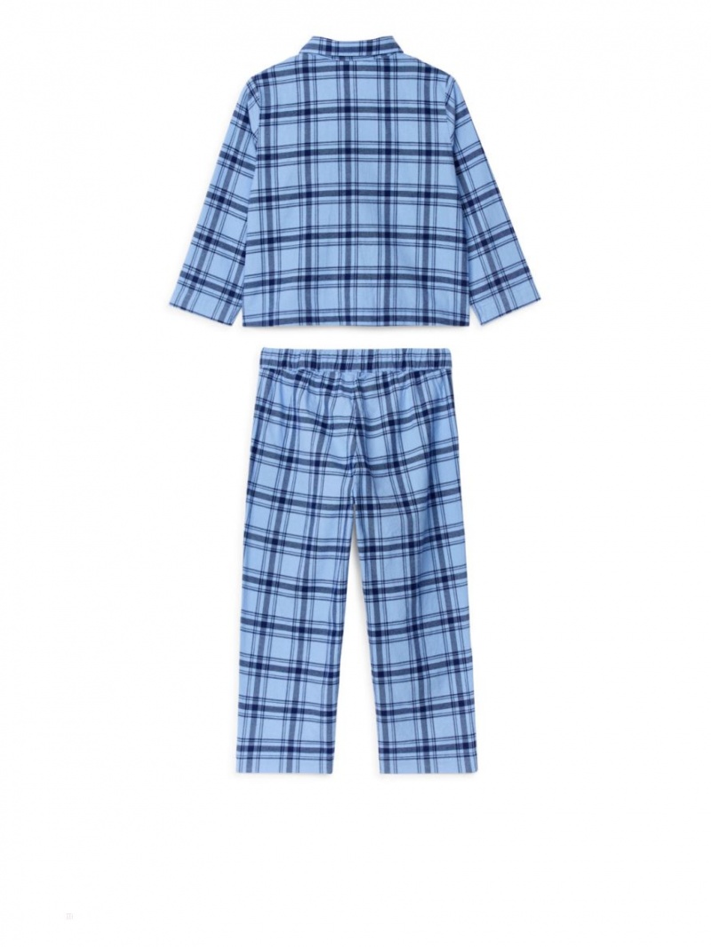 Piżama Arket Flannel Pyjama Set Dziewczynka Niebieskie | Polska YDMTO-6752