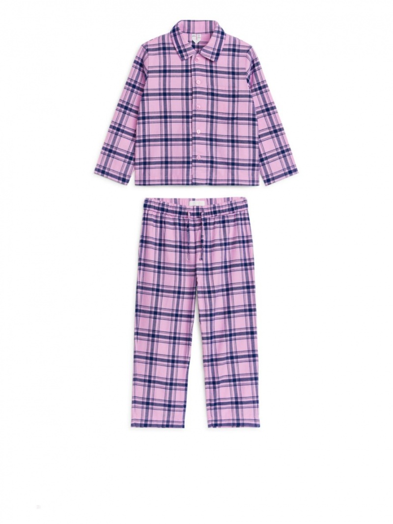 Piżama Arket Flannel Pyjama Set Dziewczynka Różowe Niebieskie | Polska TWZVI-7126