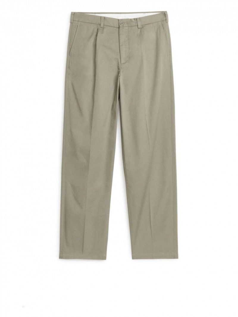 Portki Arket Bawełniane Twill Chinos Męskie Szare | Polska DBKIY-5021