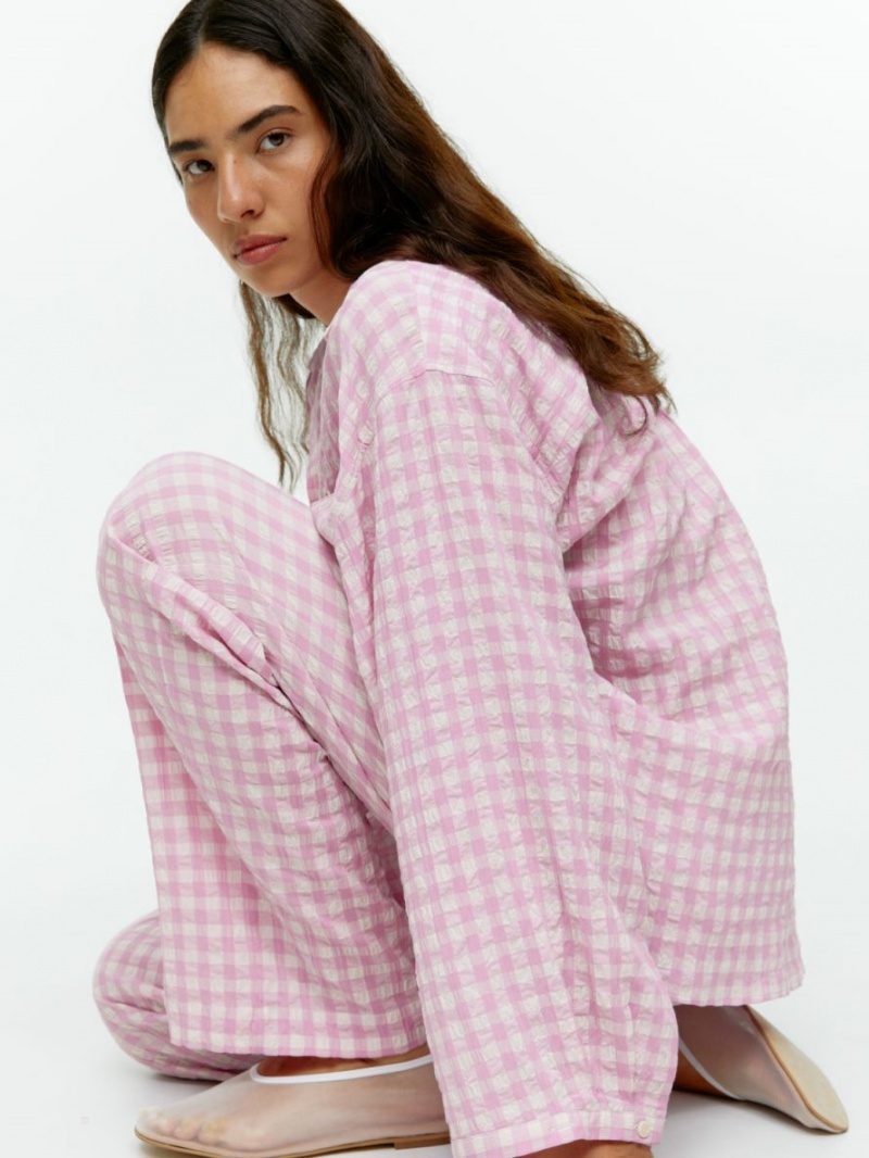 Portki Arket Gingham Seersucker Pyjama Damskie Różowe | Polska SLCKU-8930