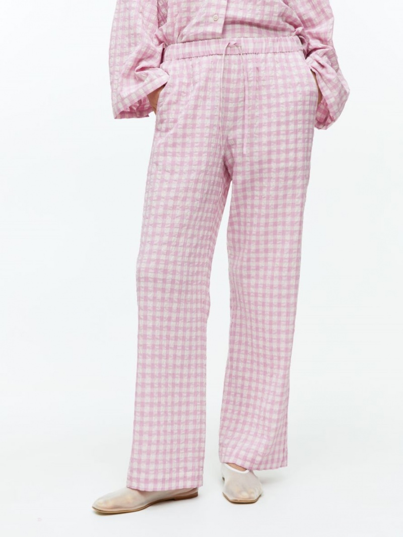 Portki Arket Gingham Seersucker Pyjama Damskie Różowe | Polska SLCKU-8930