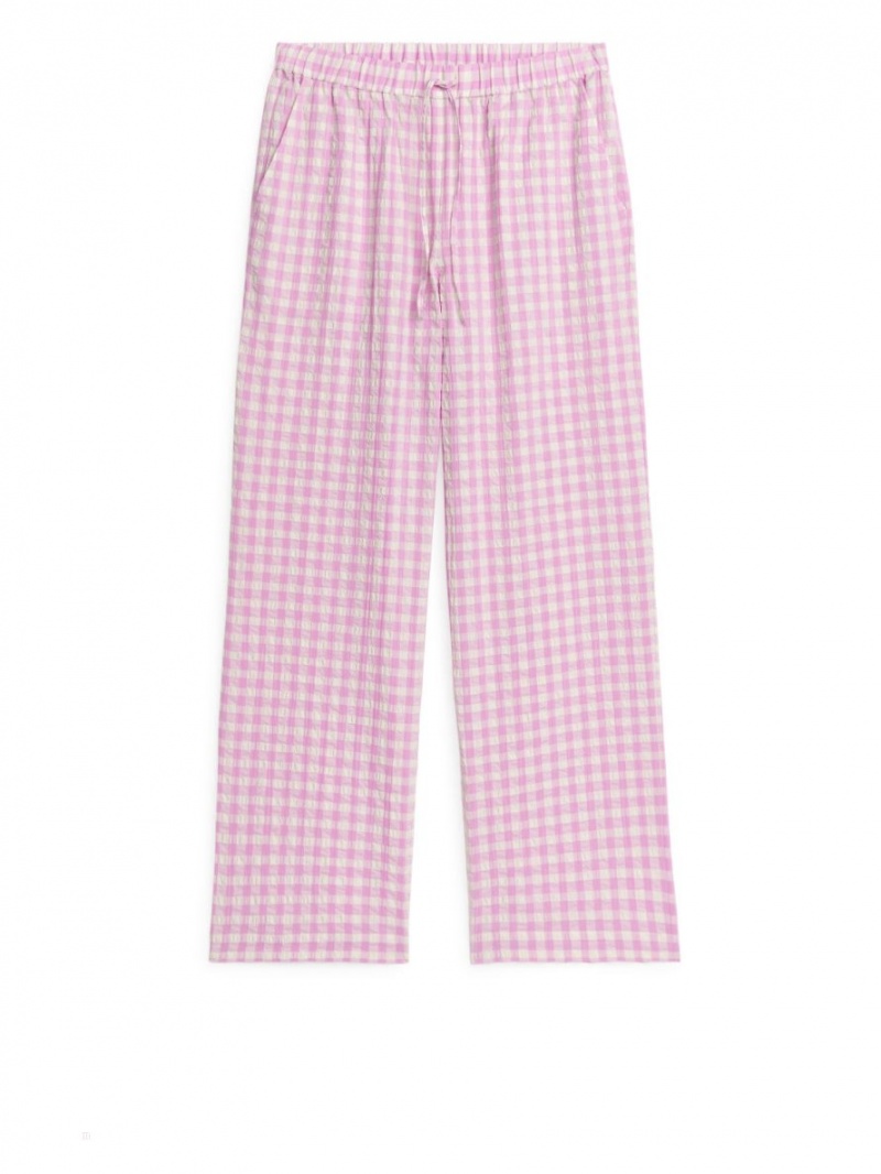 Portki Arket Gingham Seersucker Pyjama Damskie Różowe | Polska SLCKU-8930