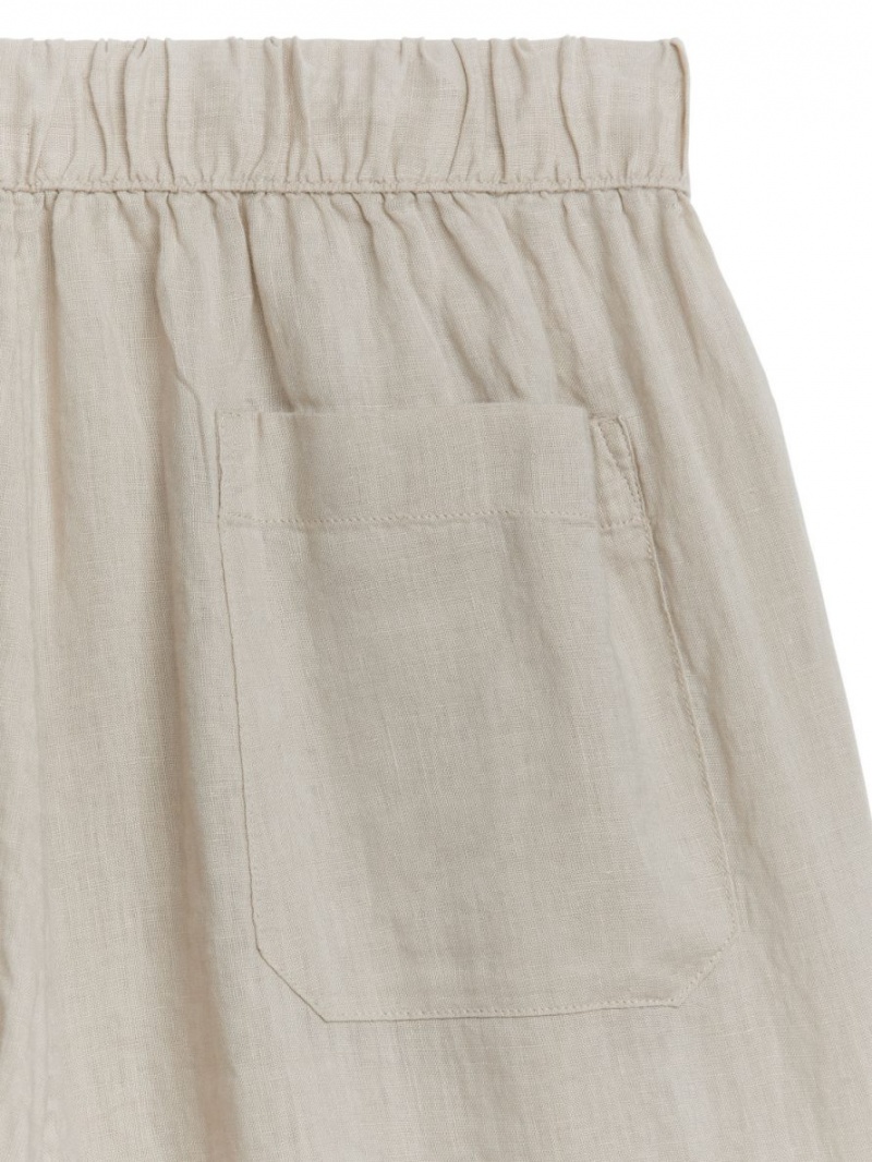 Portki Arket Linen Drawstring Męskie Beżowe | Polska YFAEB-3241