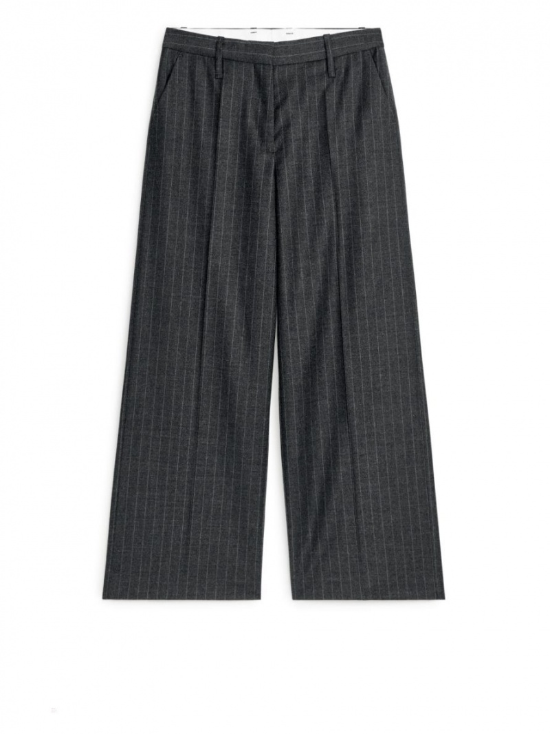 Portki Arket Low-Stanem Flannel Damskie Ciemny Szare | Polska ZENVL-1459