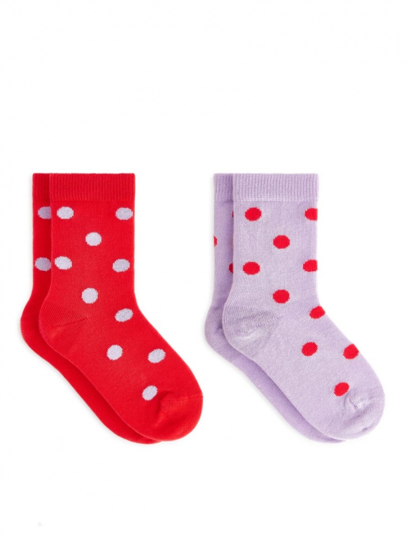 Skarpetki Arket Jacquard, 2 Pairs Dziewczynka Czerwone Fioletowe | Polska XLDRI-6437