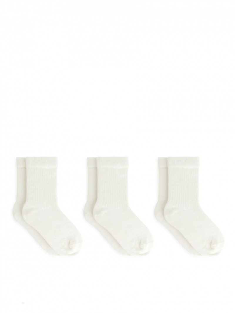 Skarpetki Arket Rib Knit, 3 Pairs Dziewczynka Białe | Polska UWCIB-5163