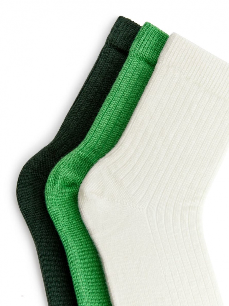 Skarpetki Arket Rib Knit, 3 Pairs Dziewczynka Białe Zielone | Polska WBJTF-5168