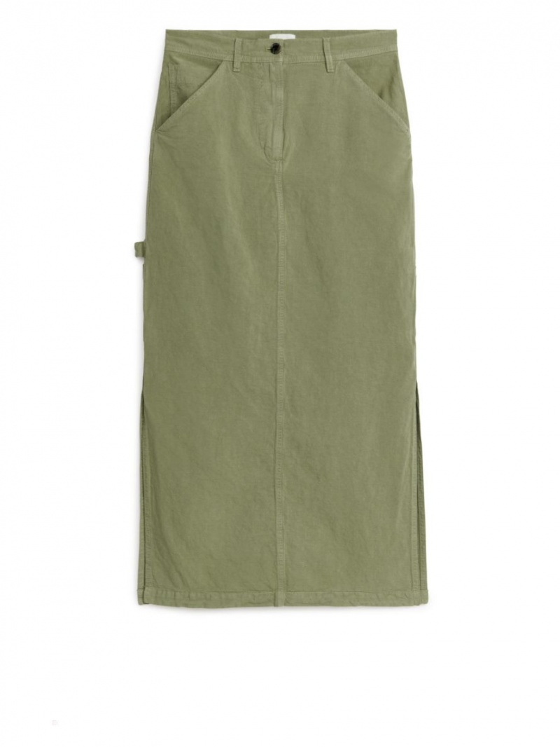 Spódnica Arket Long Cargo Damskie Khaki Zielone | Polska ZHWMD-8694