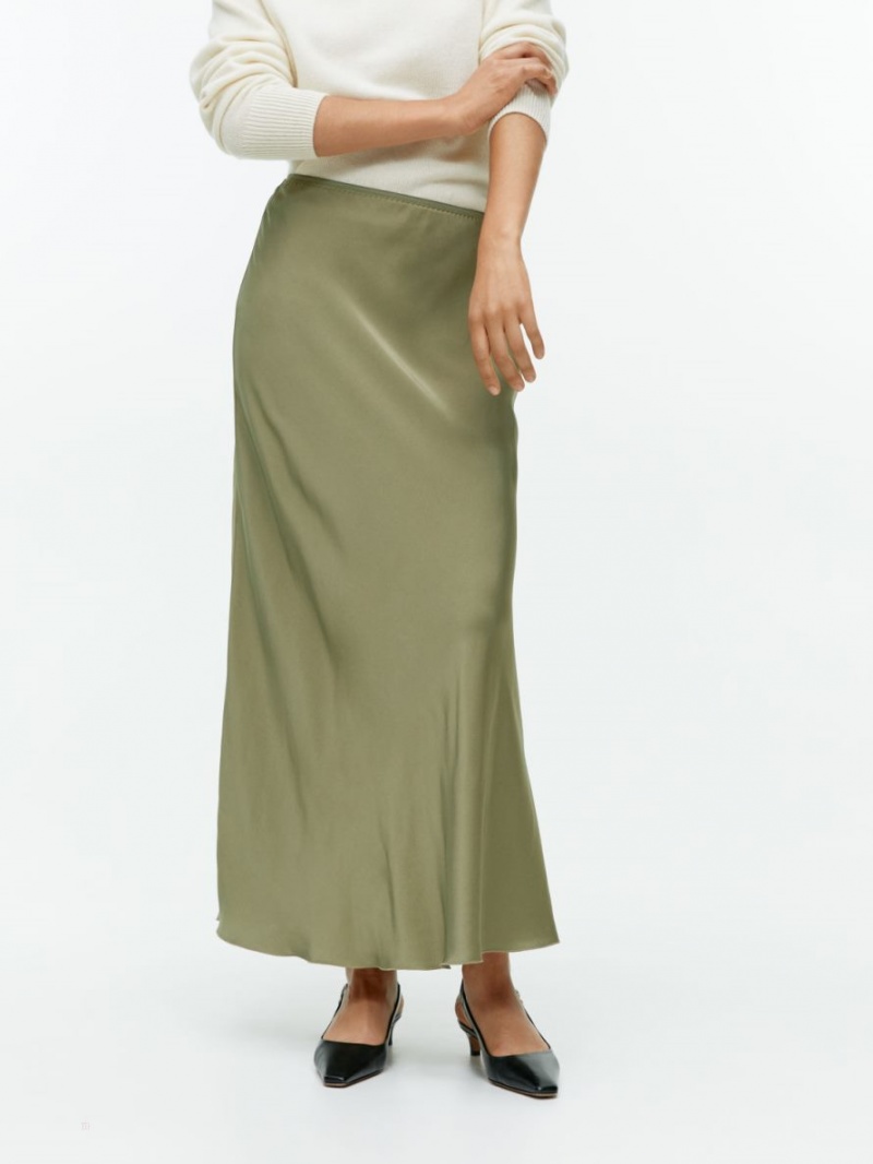 Spódnica Arket Maxi Satin Damskie Khaki Zielone | Polska ITGUO-3978