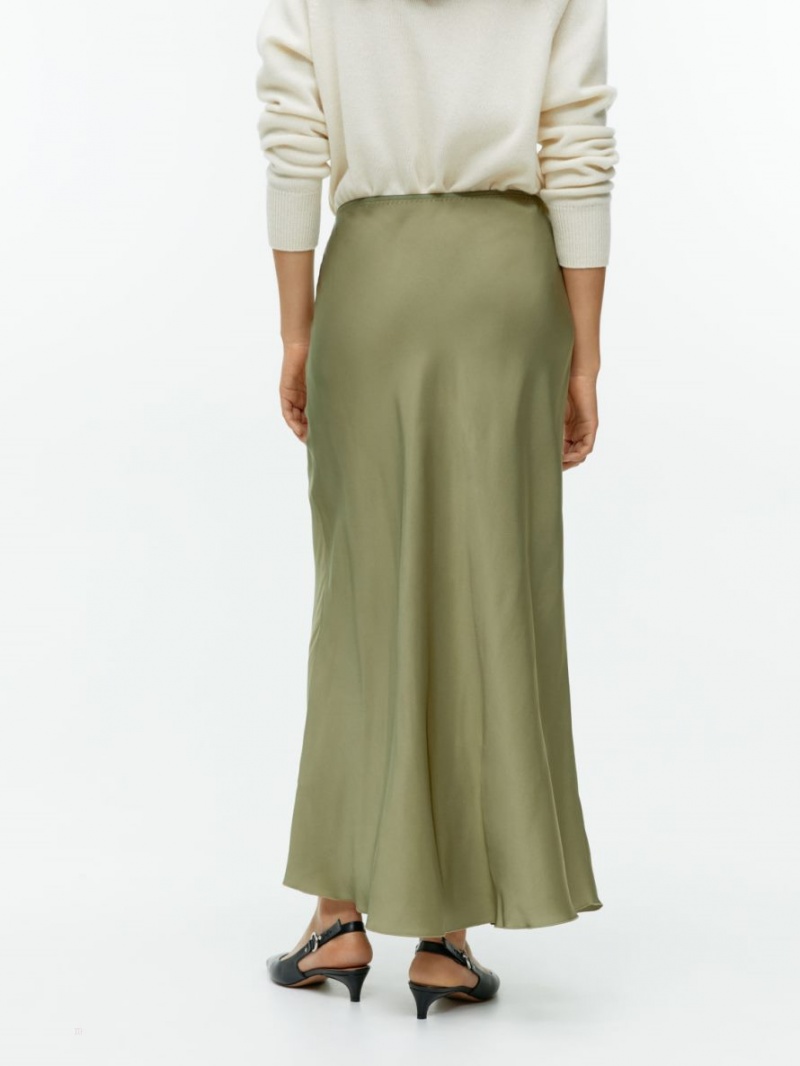 Spódnica Arket Maxi Satin Damskie Khaki Zielone | Polska ITGUO-3978