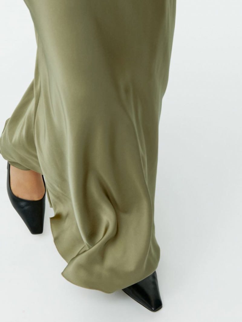 Spódnica Arket Maxi Satin Damskie Khaki Zielone | Polska ITGUO-3978