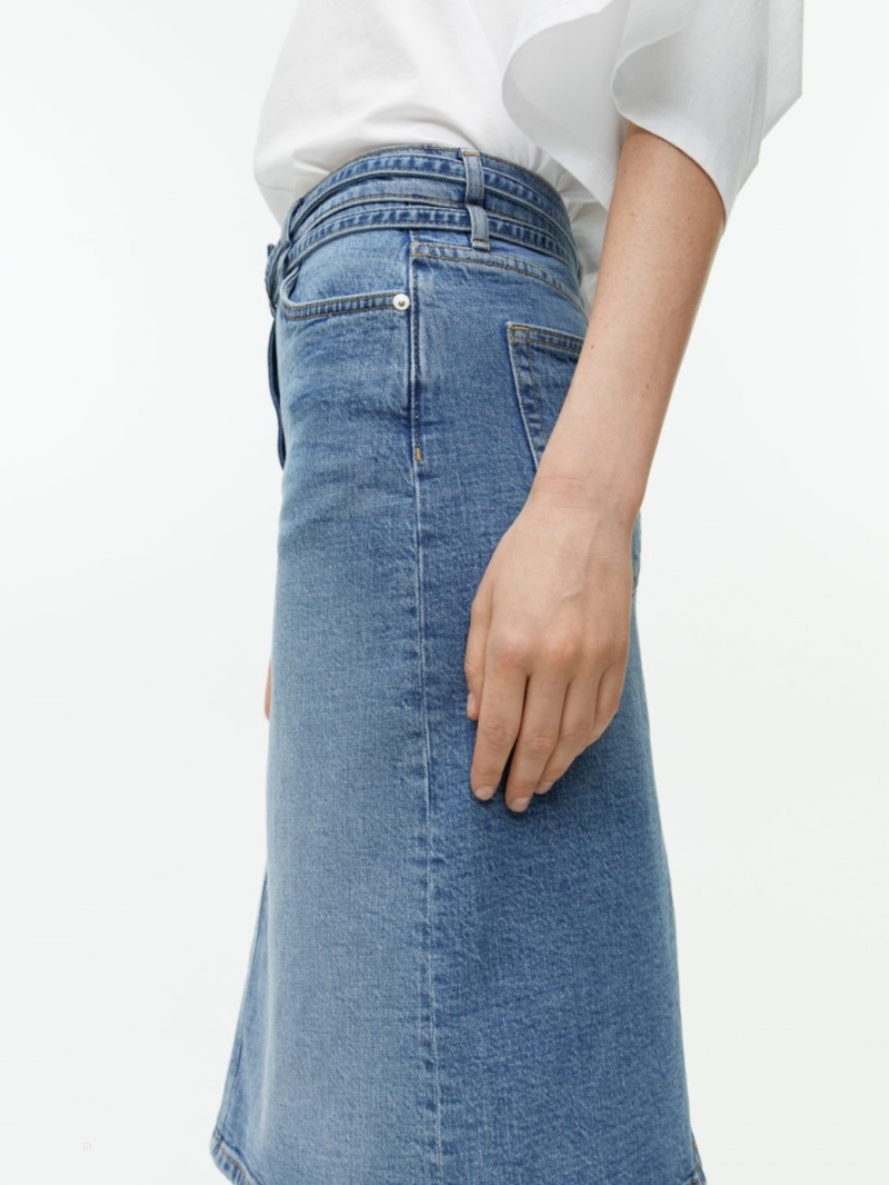 Spódnica Arket Midi Denim Damskie Niebieskie | Polska JLYNC-3567