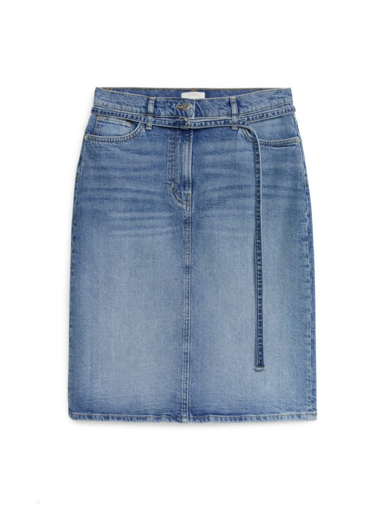 Spódnica Arket Midi Denim Damskie Niebieskie | Polska JLYNC-3567