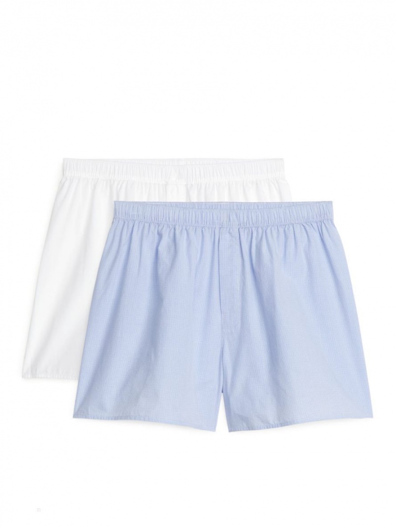 Spodenki Arket Woven Bawełniane Boxers, Set of 2 Męskie Niebieskie Białe | Polska VTCSD-9487