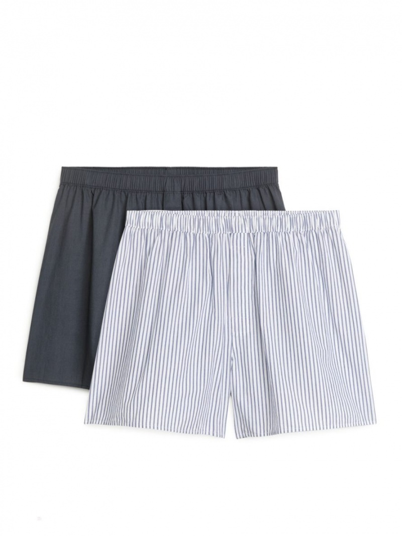 Spodenki Arket Woven Bawełniane Boxers, Set of 2 Męskie Ciemny Niebieskie | Polska JHLYP-3056