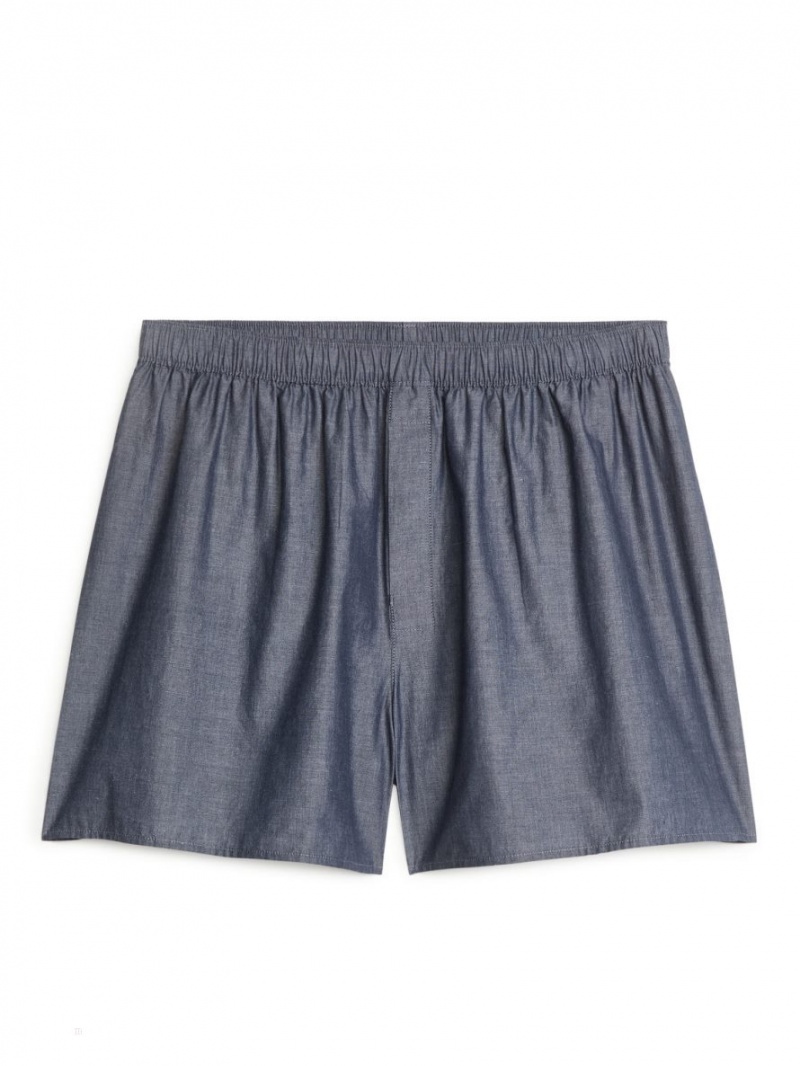 Spodenki Arket Woven Bawełniane Boxers, Set of 2 Męskie Niebieskie | Polska NHYMV-0541