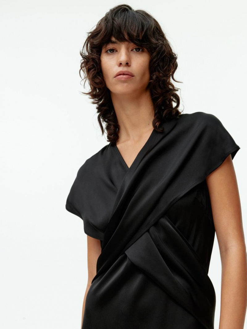 Sukienka Arket Drape Tie-Back Damskie Czarne | Polska GNBRF-8420