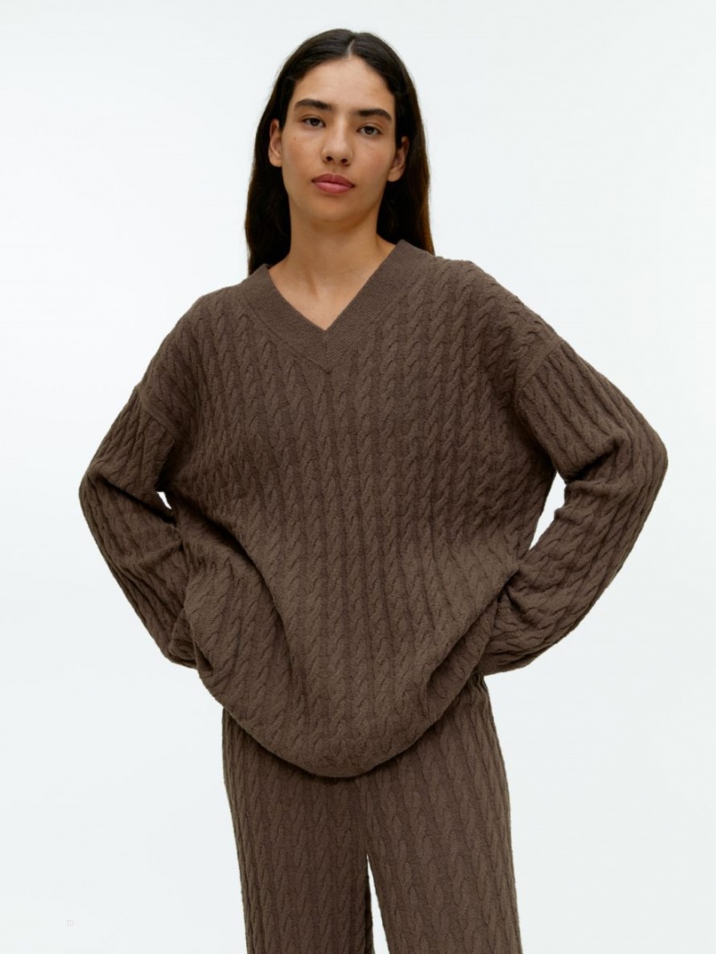 Sweter Arket Bouclé Cable-Knit Damskie Brązowe | Polska GFSEC-3591