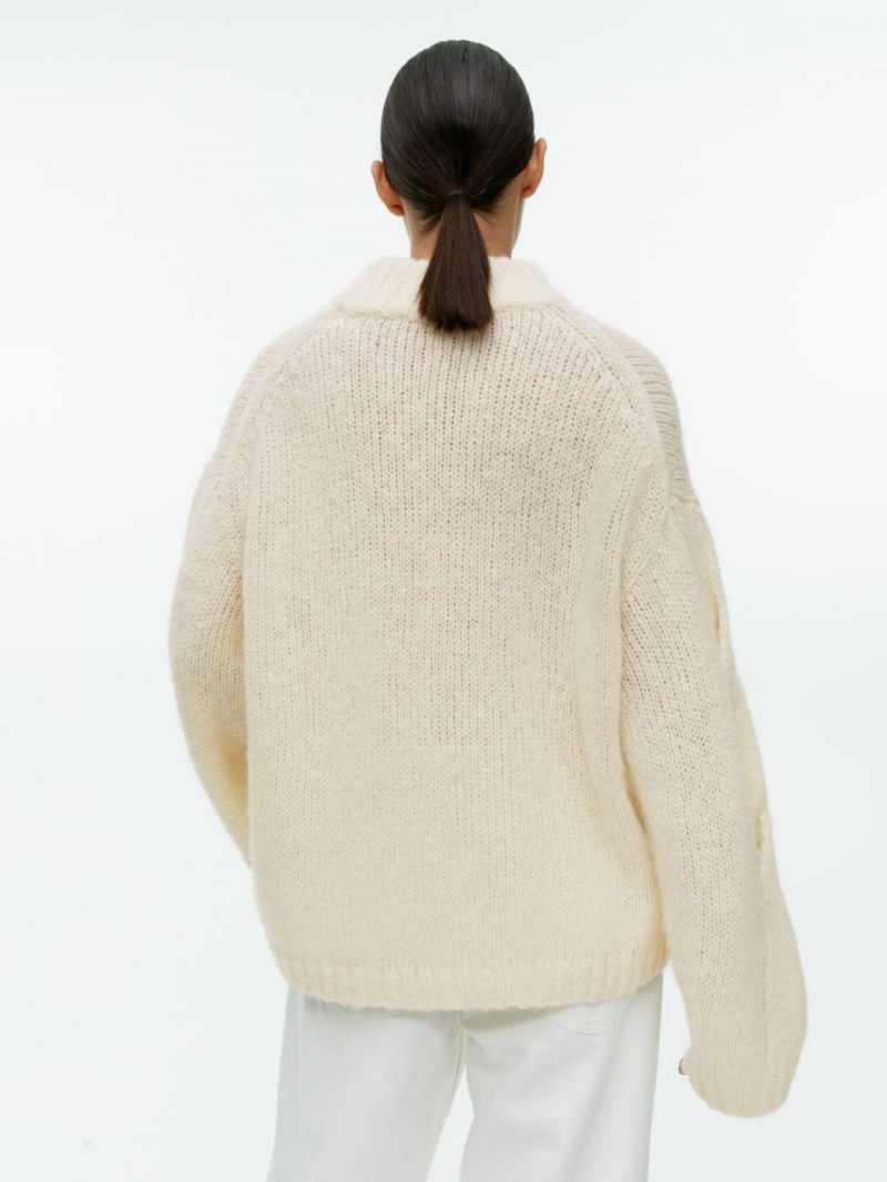 Sweter Arket Cable-Knit Alpaca Damskie Białe | Polska HBQZI-9063