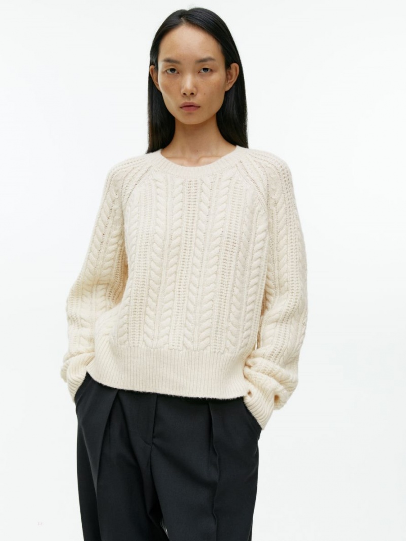 Sweter Arket Cable-Knit Wełna Damskie Białe | Polska BIWJL-7159