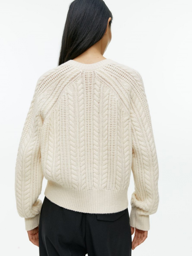 Sweter Arket Cable-Knit Wełna Damskie Białe | Polska BIWJL-7159