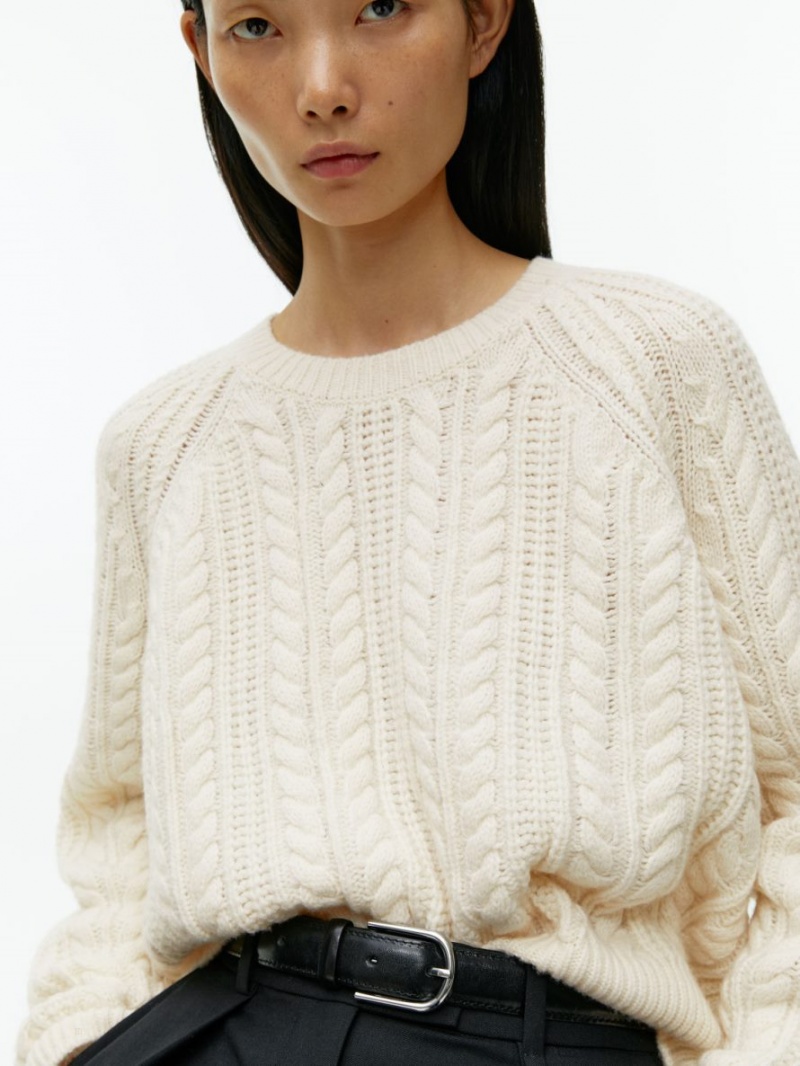 Sweter Arket Cable-Knit Wełna Damskie Białe | Polska BIWJL-7159