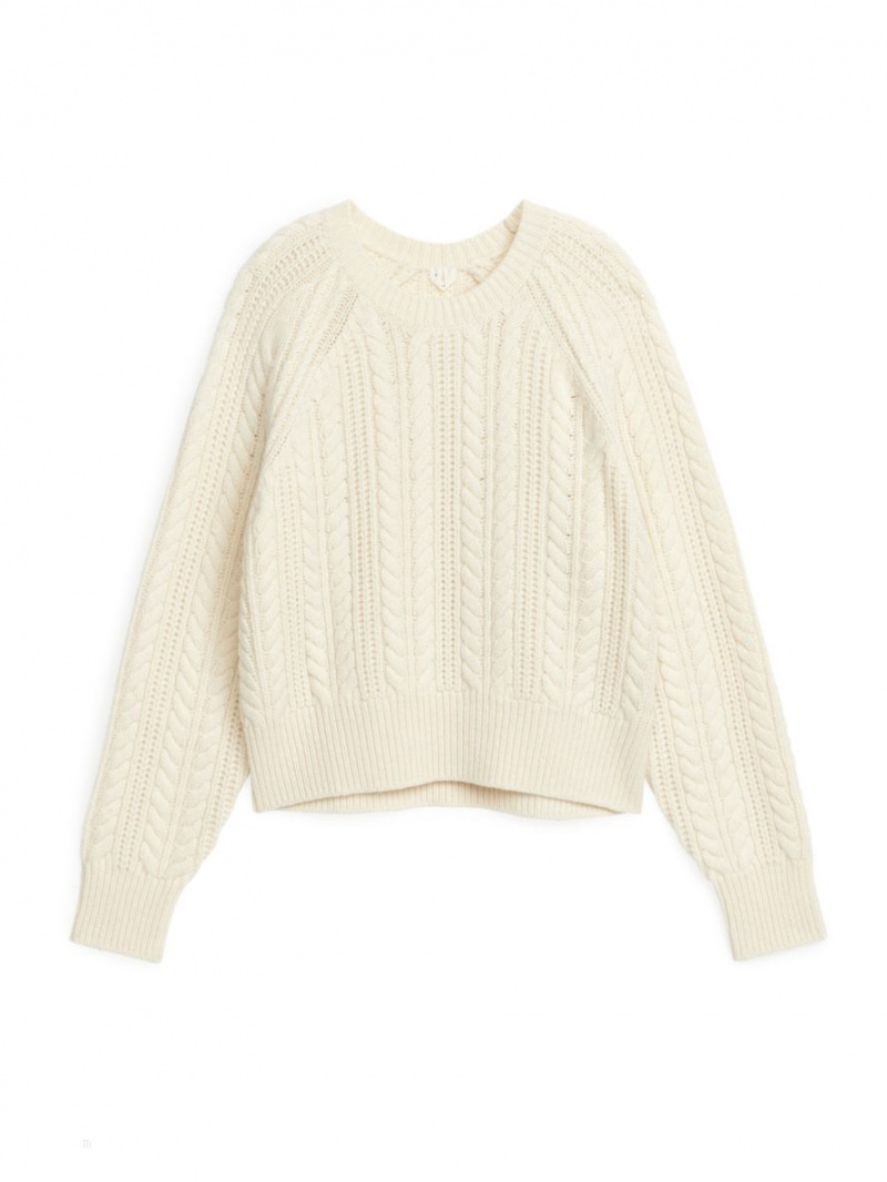 Sweter Arket Cable-Knit Wełna Damskie Białe | Polska BIWJL-7159