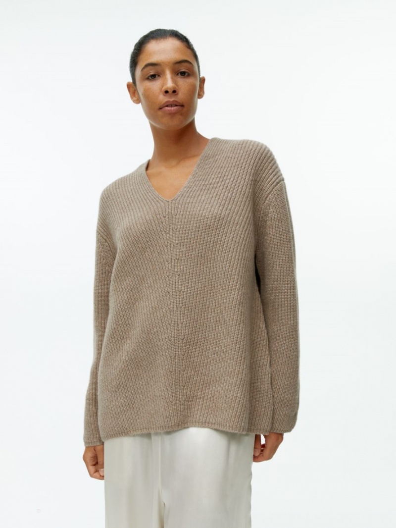 Sweter Arket Cashmere-Wełna Damskie Beżowe | Polska GMDKU-8463