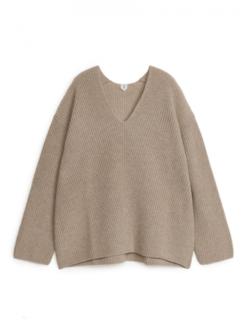 Sweter Arket Cashmere-Wełna Damskie Beżowe | Polska GMDKU-8463