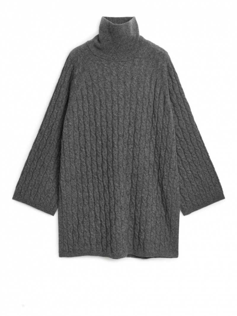 Sweter Arket Cashmere Cable-Knit Damskie Szare | Polska VILJF-9627