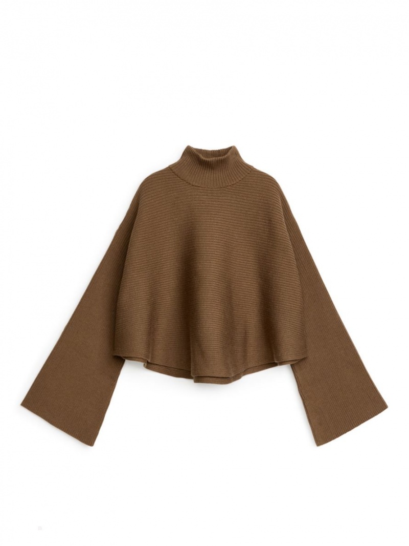 Sweter Arket Cropped Wełna Bawełniane Damskie Brązowe | Polska SNXOP-1409