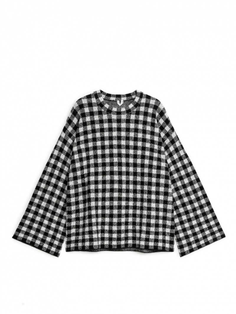 Sweter Arket Gingham Jacquard Damskie Czarne Białe | Polska XNCTD-9856