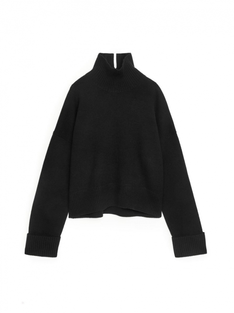 Sweter Arket High-Neck Wełna Damskie Czarne | Polska KCGFL-8456