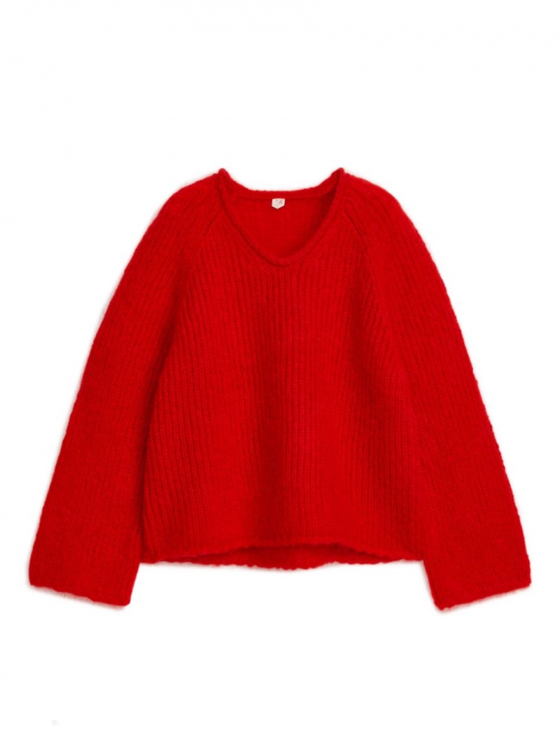 Sweter Arket Loose-Knit Wełna-Mohair Damskie Czerwone | Polska FZXLE-7083