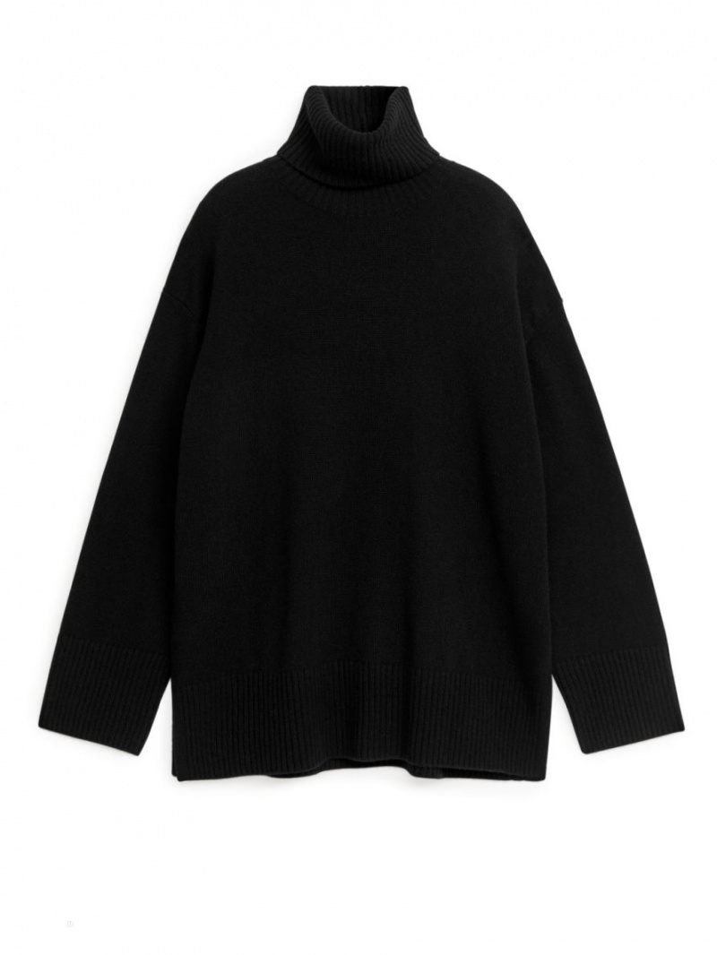 Sweter Arket Oversized Cashmere Roll-Neck Damskie Czarne | Polska VQSCA-4309