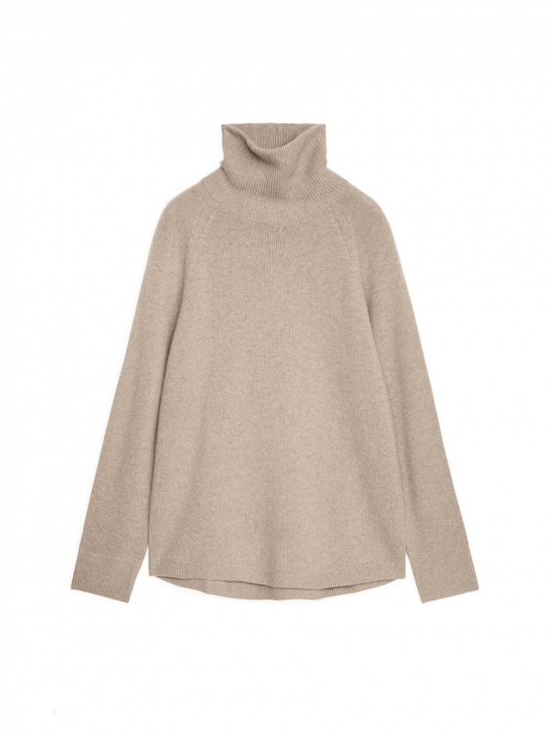 Sweter Arket Roll-Neck Cashmere Damskie Beżowe | Polska YSCTE-1403