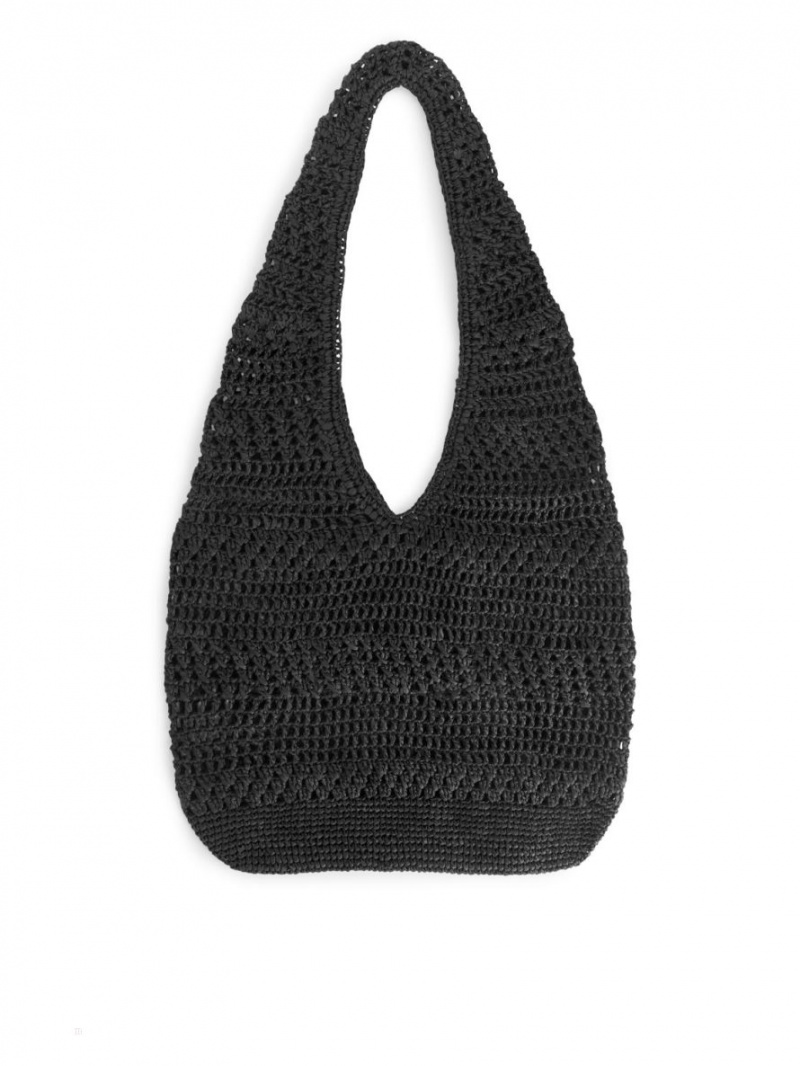 Torba na Ramię Arket Crochet Straw Sling Damskie Czarne | Polska EFGPD-2874